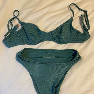 Tori Praver Set High Waist Bottom and Underwire Top Turquoise
